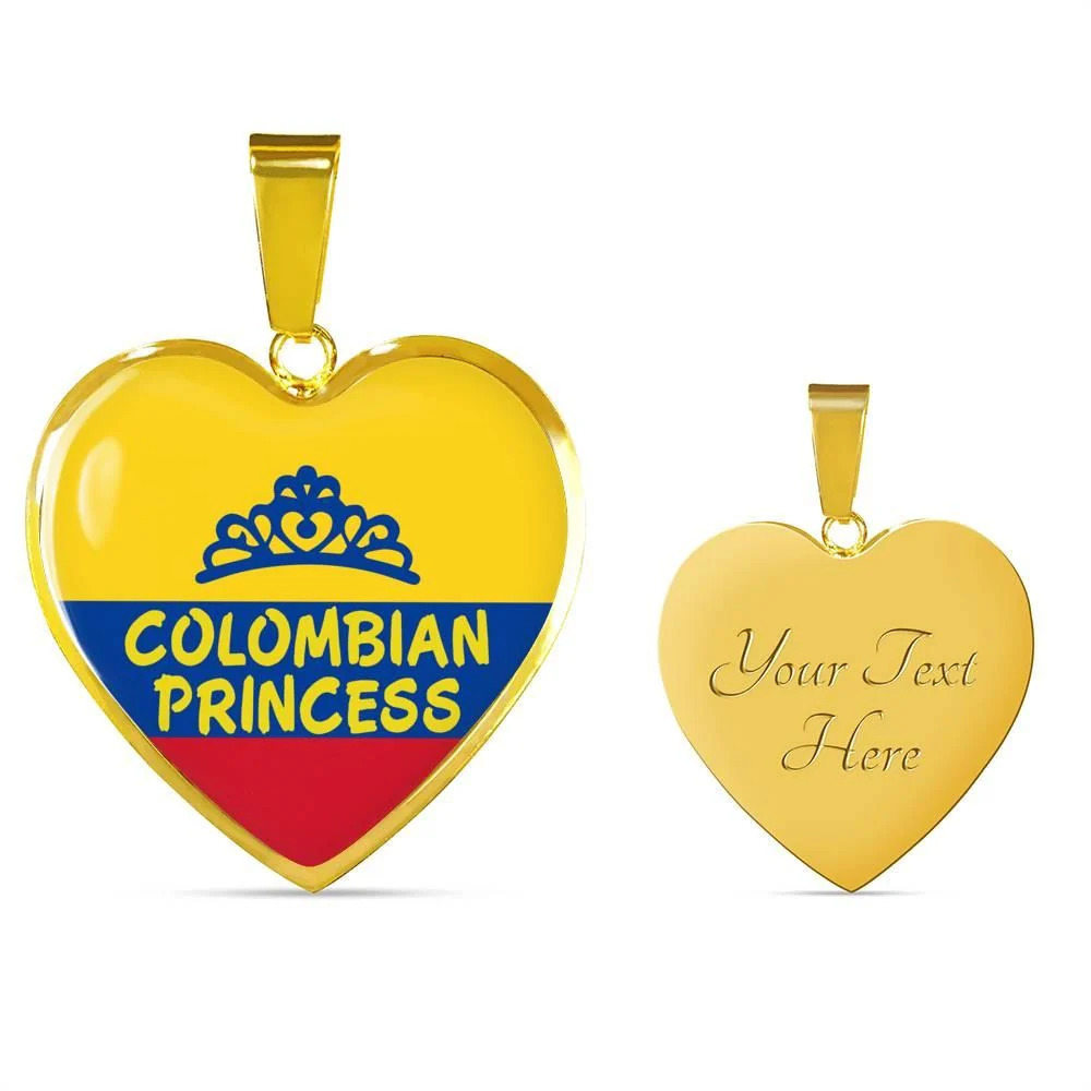 Colombian Princess Necklace Personalized Engraved Gold Heart Necklace Custom Na